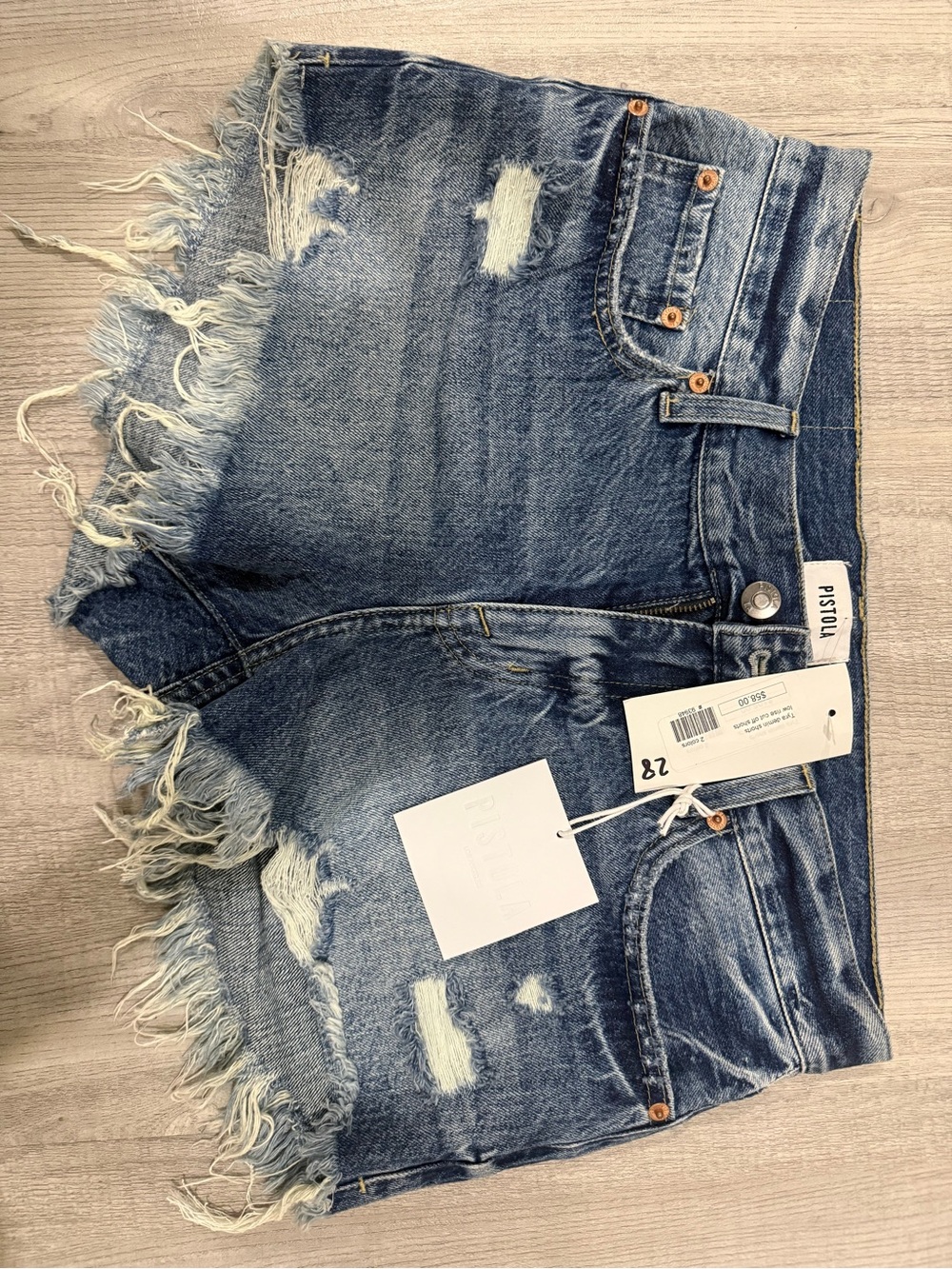 pistola Distressed Frayed Hem Blue Denim Shorts